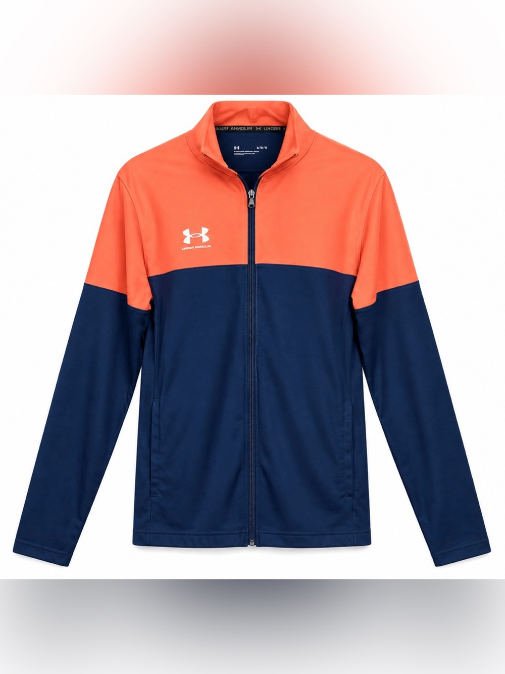 Under Armour Women’s L Fitted Full Zip Track Jacket Orange Navy Colorblock
